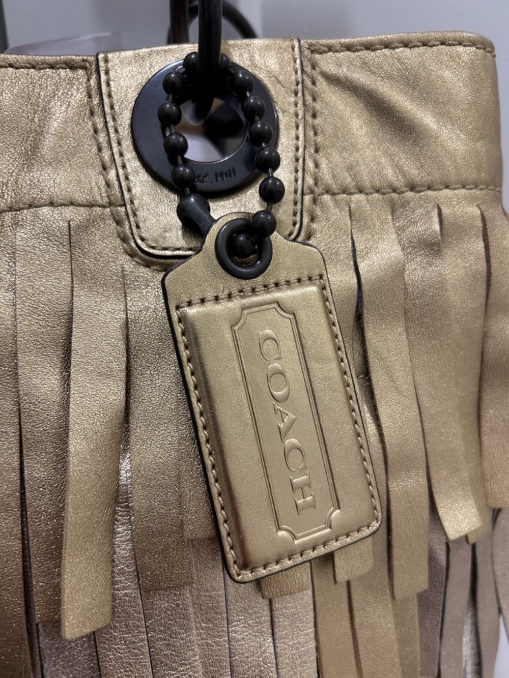 Coach Madison XL Metallic Leather Fringe Tote - Picture 5 of 17